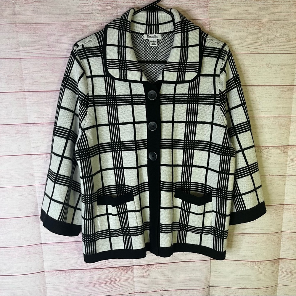 Hampshire Studio Black White Sweater Cardigan Size Large